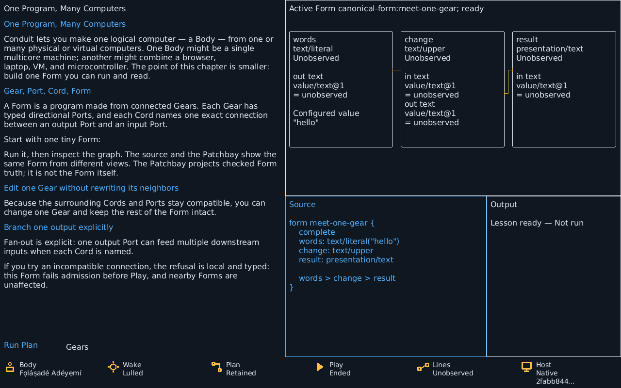 The canonical meet-one-gear lesson is open and has not run yet.